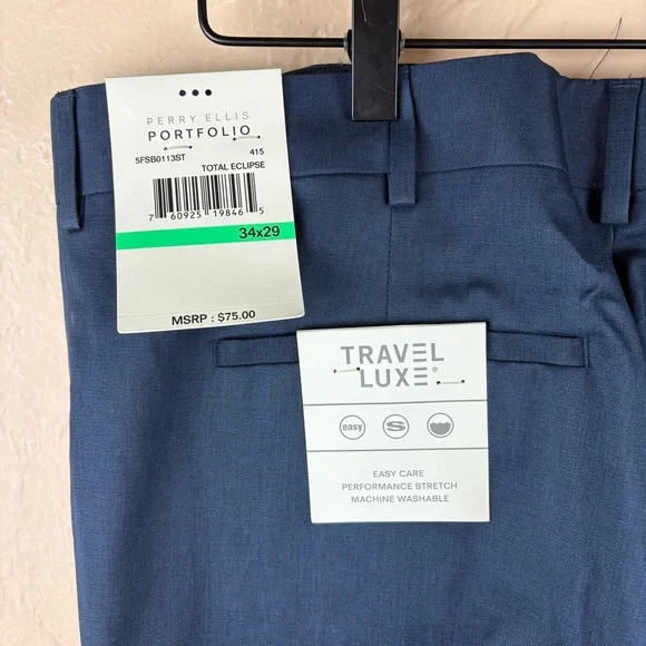 NWT Perry Ellis Portfolio Men's Blue Dress Pants size 34 x 29 - Picture 8 of 9
